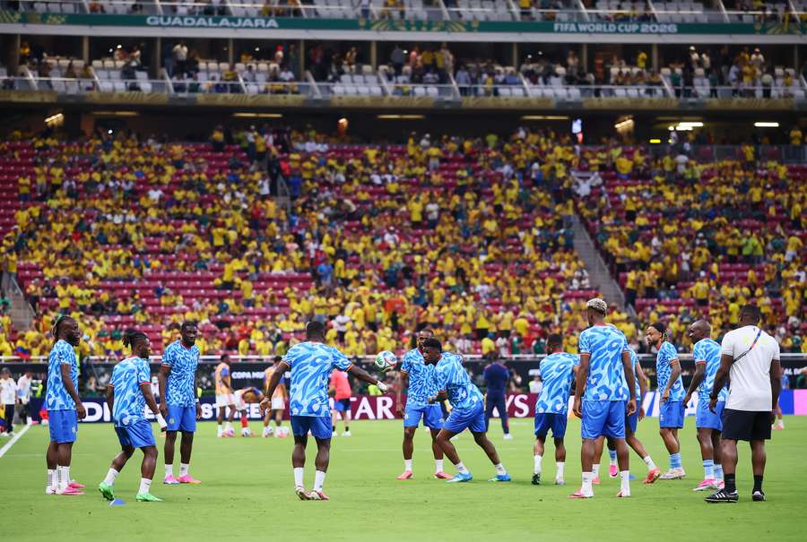 DR Congo's players warm up for their clash with Colombia