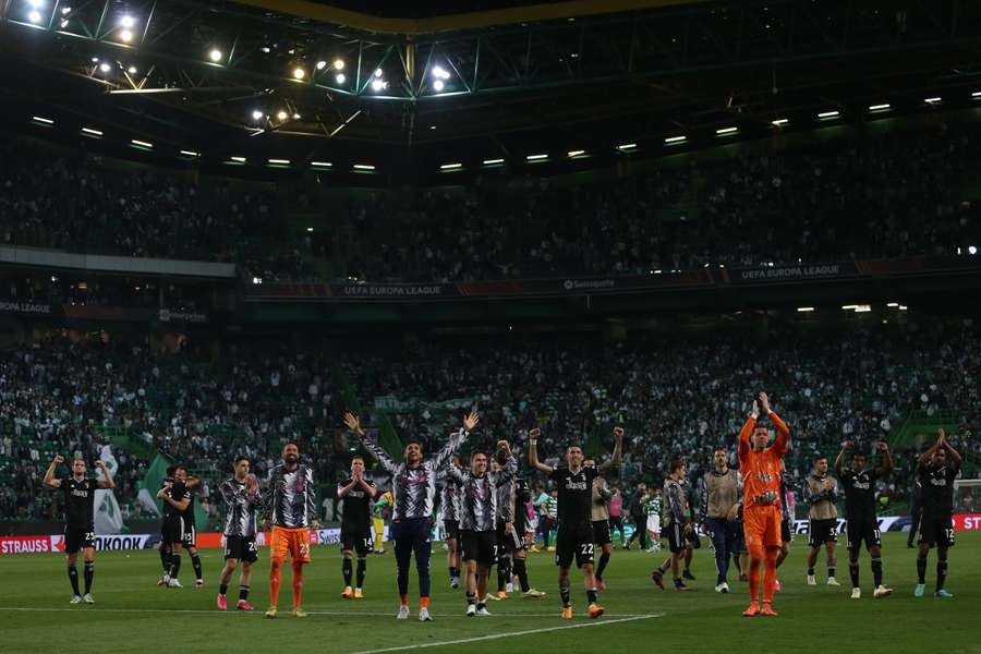 Euphorisch feierte Juve nach dem Rückspiel gegen Sporting - die Alte Dame steht im Halbfinale der Europa League.