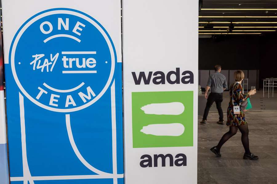 WADA logo is seen at the World Anti-Doping Agency
