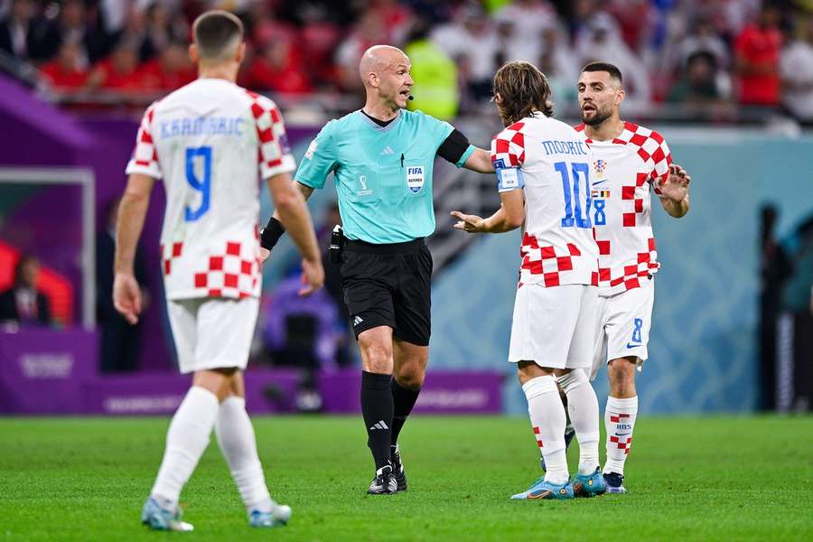 Referee Anthony Taylor discussing with Croatia players at the previous World Cup. Referee Anthony Taylor discussing with Croatia players at the previous World Cup.