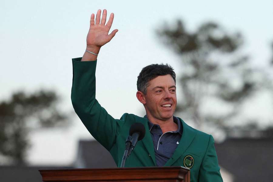 Rory McIlroy salutes the crowd after winning The Masters