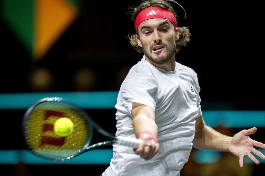 Stefanos Tsitsipas returns a shot against Tallon Griekspoor at the Rotterdam Open