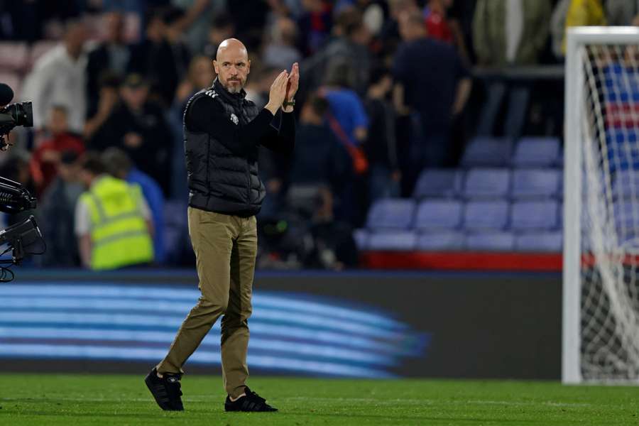 Erik ten Hag applauds fans after Man Utd's 0-0 draw with Crystal Palace at Selhurst Park