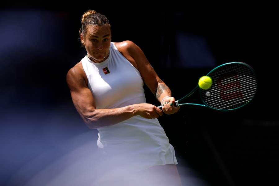 Aryna Sabalenka in action during her first-round match against Carson Branstine Aryna Sabalenka in action during her first-round match against Carson Branstine