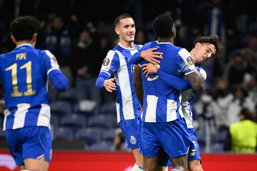 FC Porto's Samuel Omorodion (second right) celebrates with Gabriel Veiga after scoring FC Porto's Samuel Omorodion (second right) celebrates with Gabriel Veiga after scoring