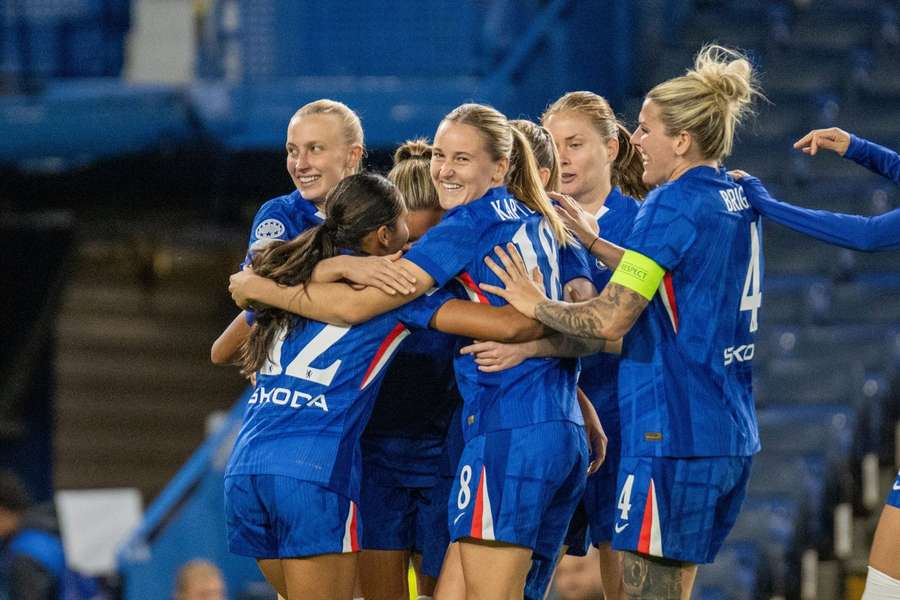 Players of Chelsea celebrate a goal