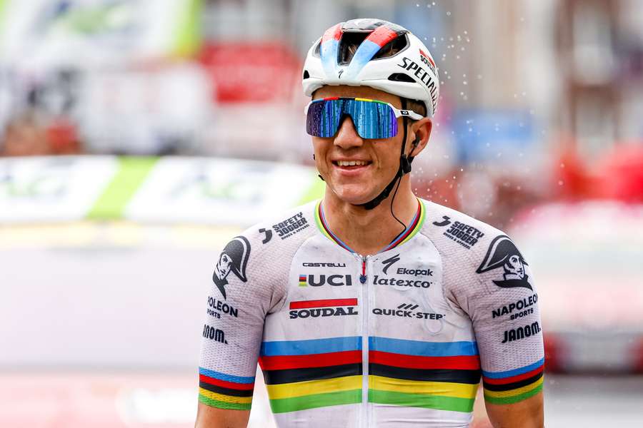 Evenepoel na het winnen van Liege-Bastogne-Liege op 23 april