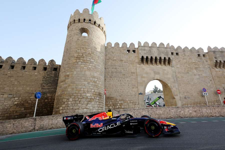 Red Bull's Max Verstappen in action during practice Red Bull's Max Verstappen in action during practice