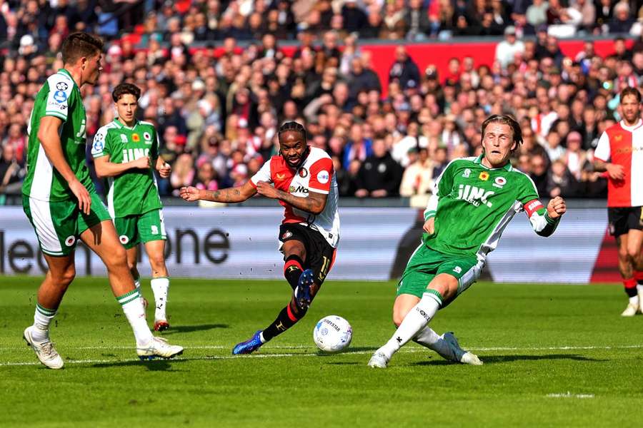 Feyenoord's Raheem Sterling attempts a shot at goal against Excelsior Feyenoord's Raheem Sterling attempts a shot at goal against Excelsior