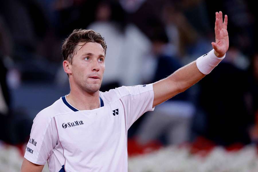 Casper Ruud celebrates winning his semi-final match against Francisco Cerundolo
