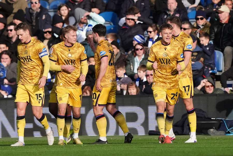 Blackburn's Mathias Jorgensen (right) celebrates scoring their side's first goal of the game