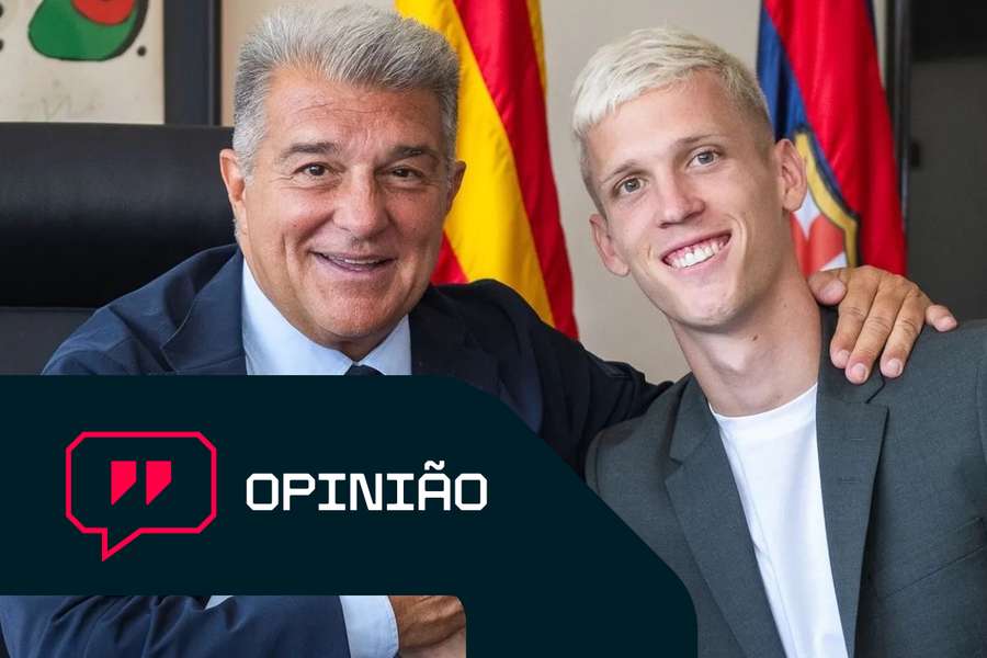 Laporta e Olmo no dia da apresentação do futebolista