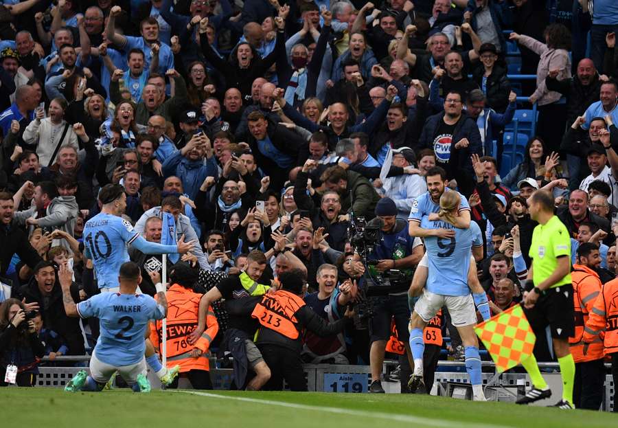 Man City celebrate after taking a 1-0 lead Man City celebrate after taking a 1-0 lead