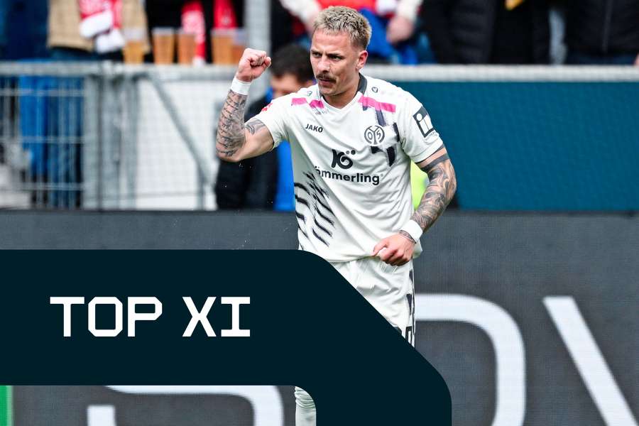 Bundesliga Top XI: Phillip Tietz bejubelt seinen Doppelpack für Mainz in Hoffenheim.