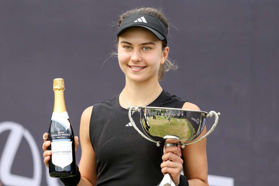 Iva Jovic after winning a Challenger event in Ilkley in June