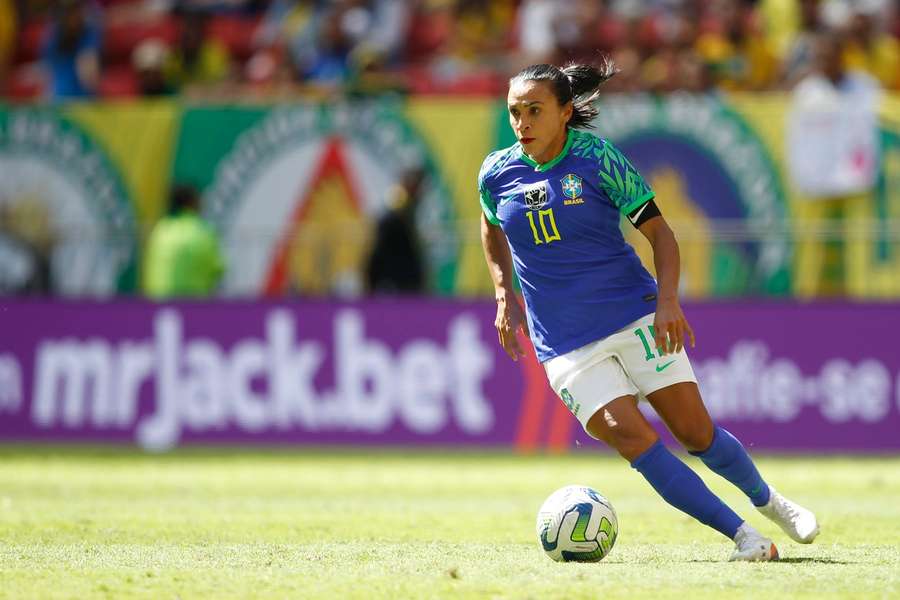 Marta in action in a friendly for Brazil against Chile