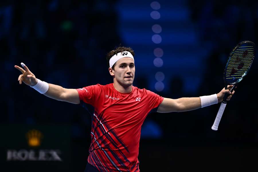 Ruud celebra su victoria ante Rublev y su pase a la final de Turín. 