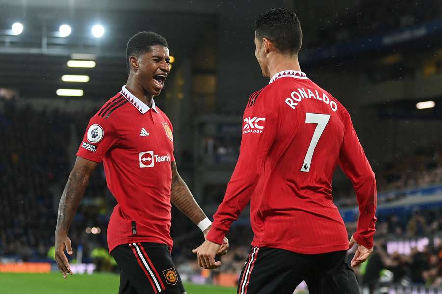 Marcus Rashford and Ronaldo celebrate the number seven's winner