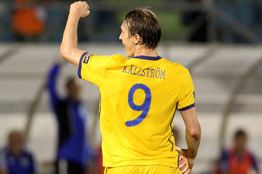 Kallstrom celebrates after scoring against San Marino during their Euro 2012 qualifier 