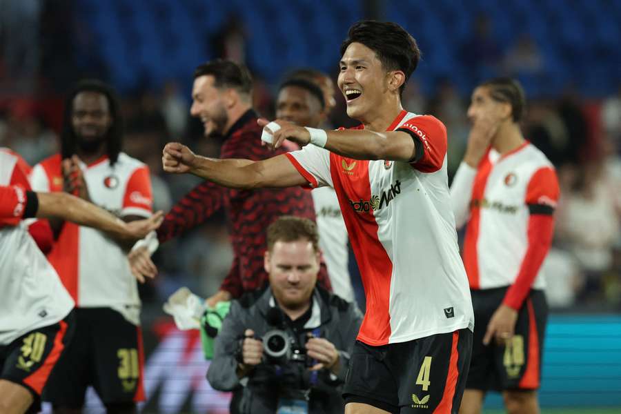 Feyenoord celebrate their Champions League third qualifying round win.