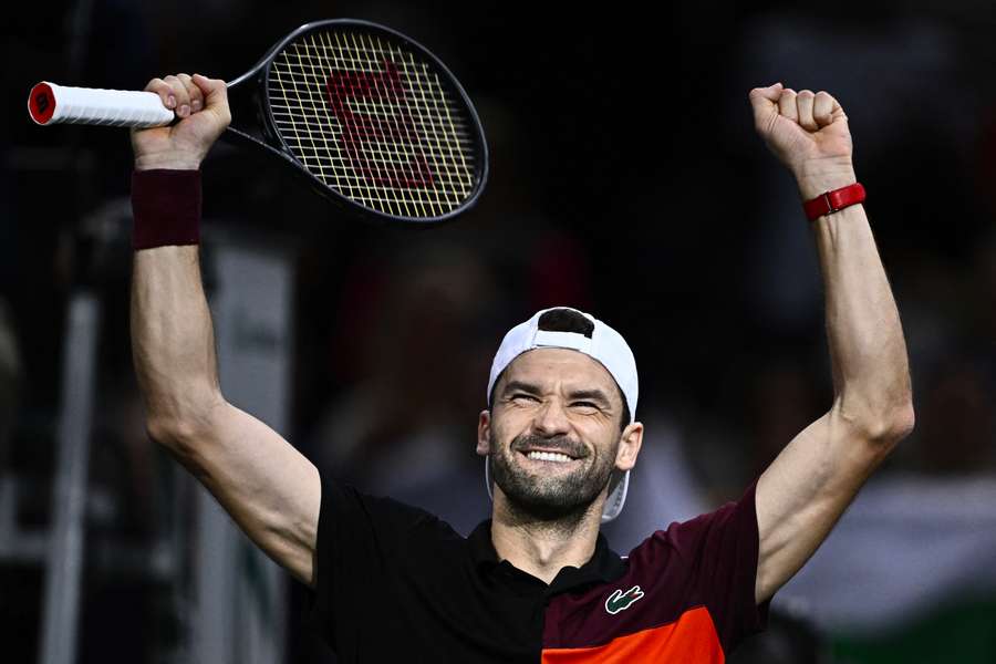 Grigor Dimitrov celebrates after defeating Hubert Hurkacz to move into the semi-finals