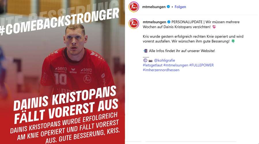 Die offizielle Meldung der MT auf Instagram