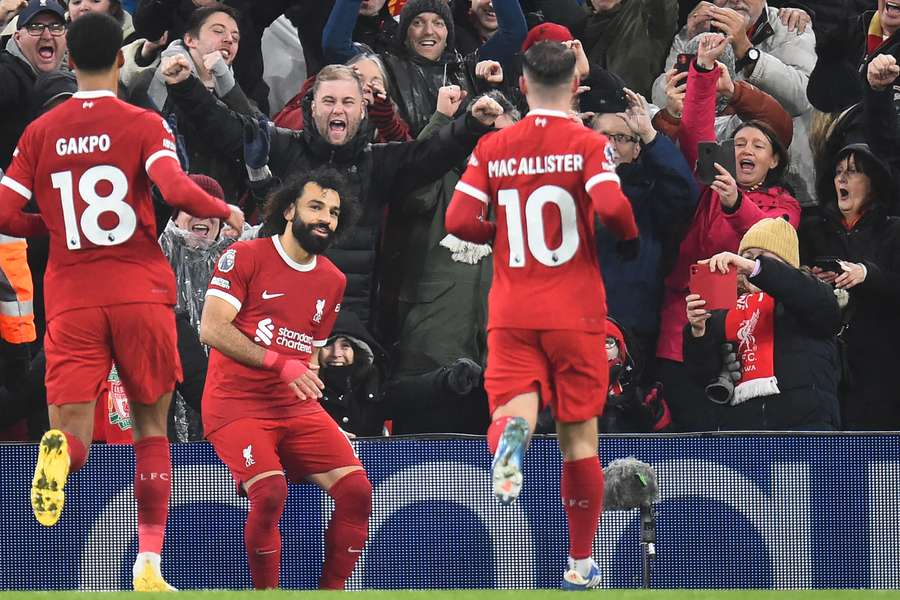 Vreugde na de rake penalty van Salah