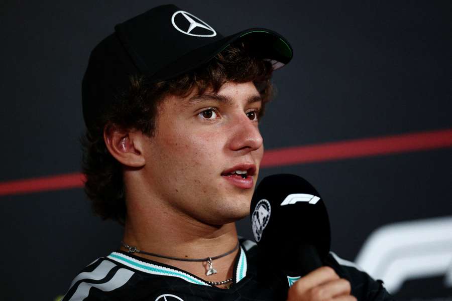 Mercedes' Kimi Antonelli during the press conference Mercedes' Kimi Antonelli during the press conference