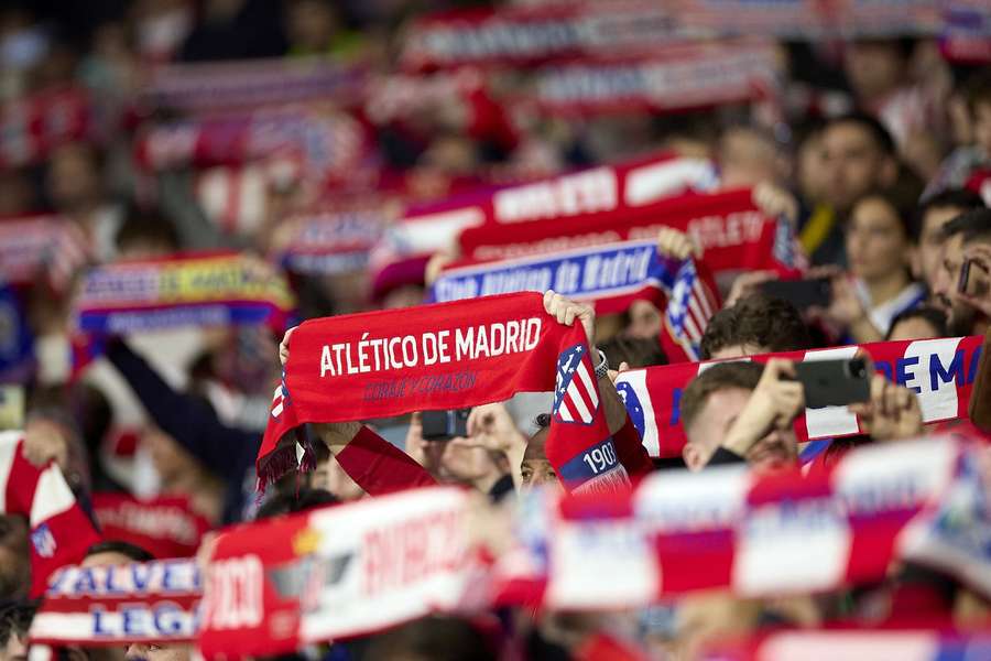 Atletico Madrid fans show their support during the UEFA Champions League match between Atletico Madrid and Lille