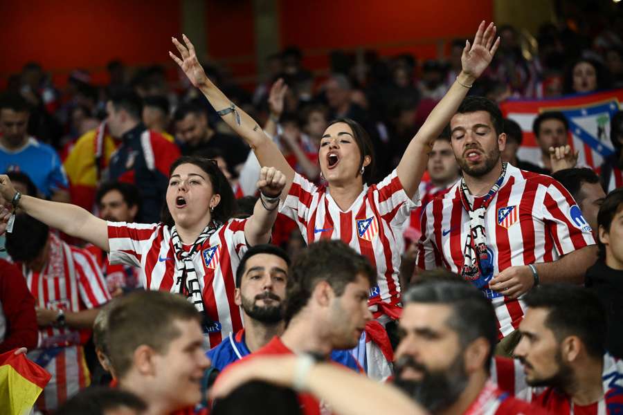 Atletico Madrid fans inside the stadium before the match