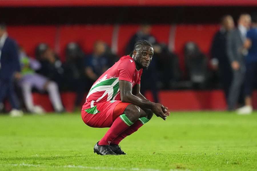 Suriname's Leo Abena sulks after losing to Guatemala in November