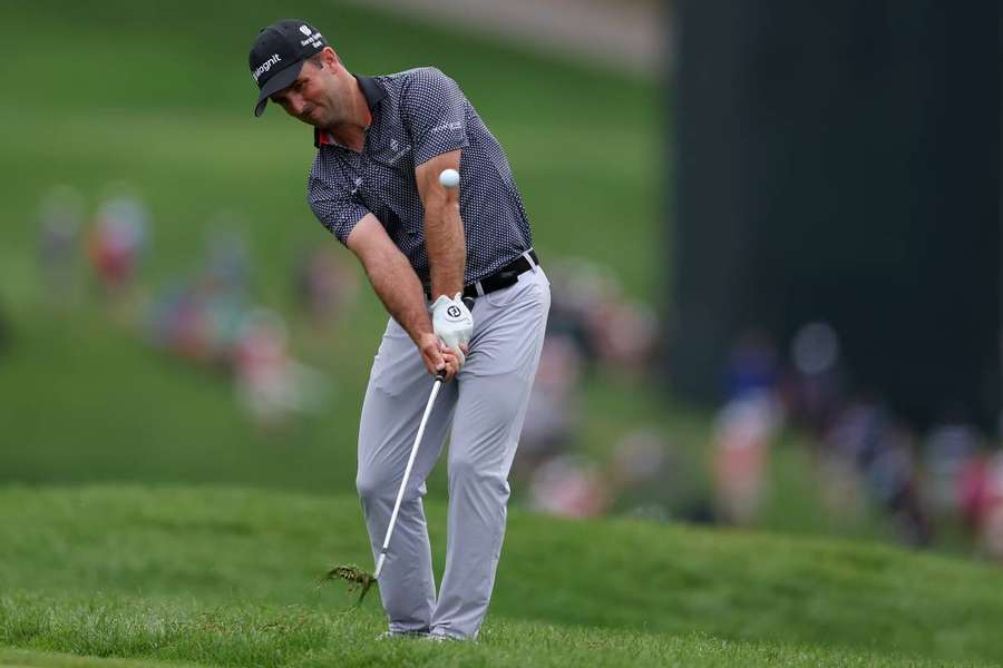 Denny McCarthy chips to the second green during the second round of the Travelers Championship