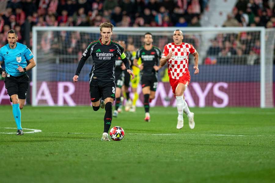 Arsenal's Martin Odegaard in action during the Champions League match against Girona in Estadio Municipal de Montiliva on Janji 29, 2025. Arsenal's Martin Odegaard in action during the Champions League match against Girona in Estadio Municipal de Montiliva on Janji 29, 2025.