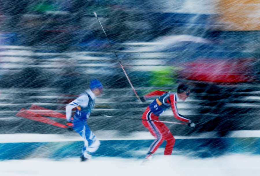 Jens Luraas Oftebro of Norway and Eero Hirvonen of Finland in action before crossing the finish line
