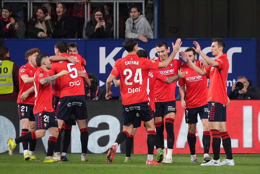 Osasuna celebrate their opening goal of the game
