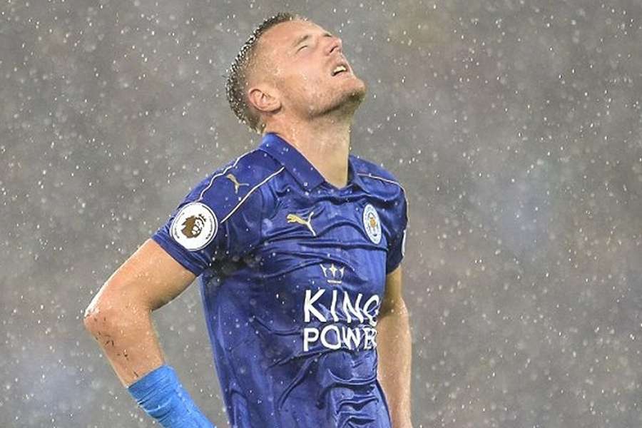 Jamie Vardy celebrates scoring Leicester's opening goal after just two minutes