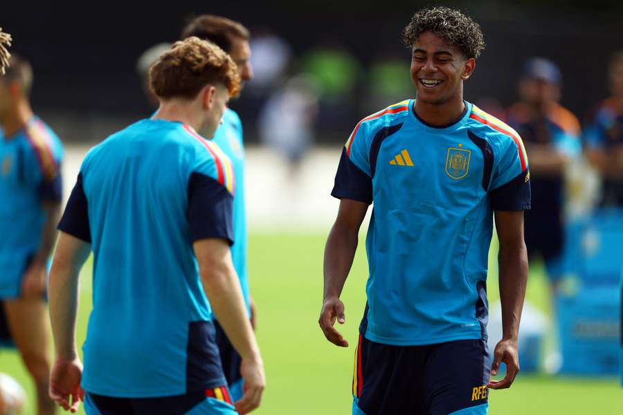 Spain's Lamine Yamal during training