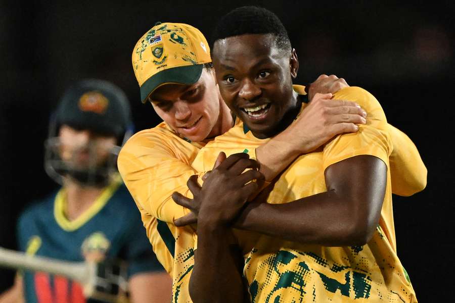Kagiso Rabada celebrates the wicket of Tim David during last month's tour of northern Australia.