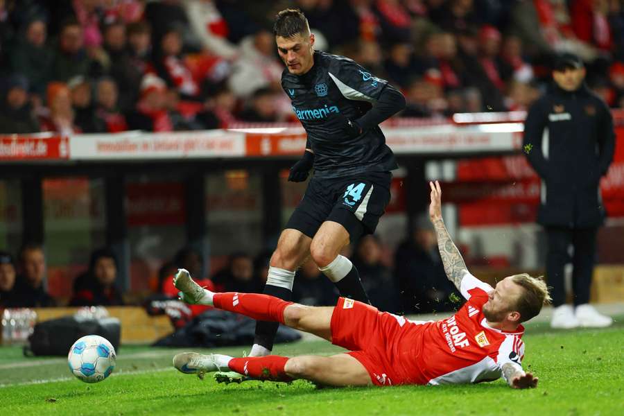 Bayer Leverkusen's Patrik Schick in action against Union Berlin