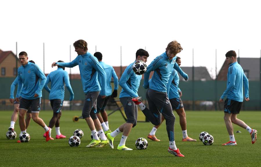 Newcastle's players in training ahead of the game