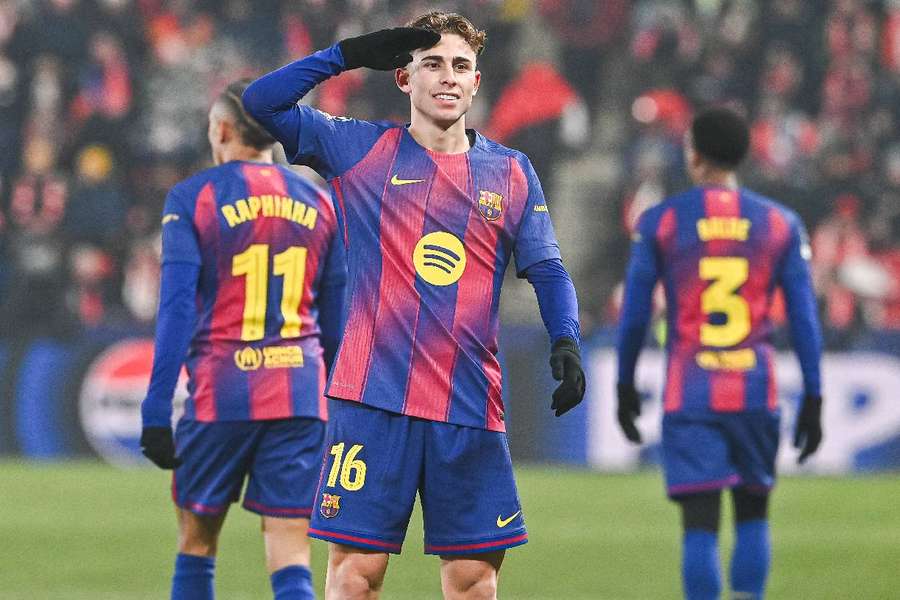 Fermín, celebrando un gol Fermín, celebrando un gol