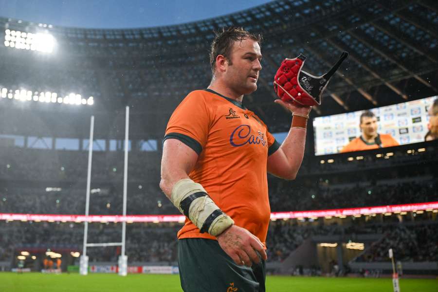 A relieved Wallabies captain Harry Wilson reacts after last week's narrow 19-15 win over Japan. A relieved Wallabies captain Harry Wilson reacts after last week's narrow 19-15 win over Japan.