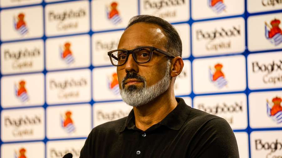 Matarazzo, en la sala de prensa de la Real Sociedad