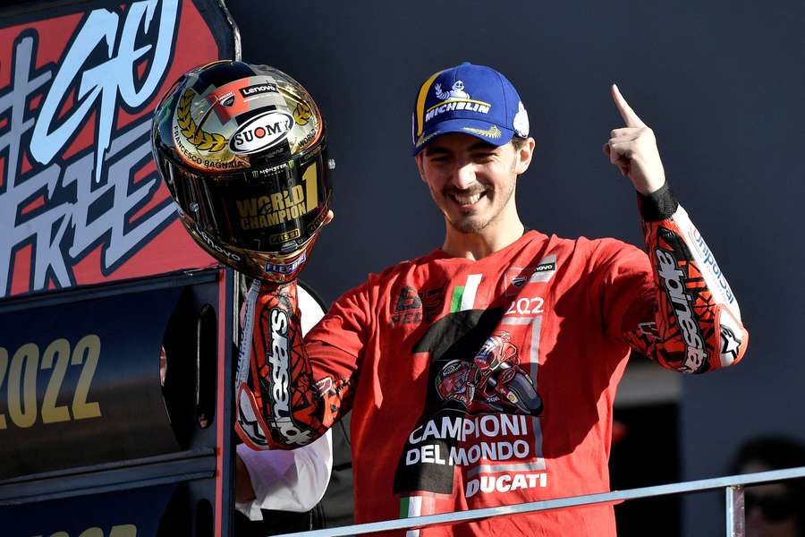 Bagnaia with his gold helmet in Valencia