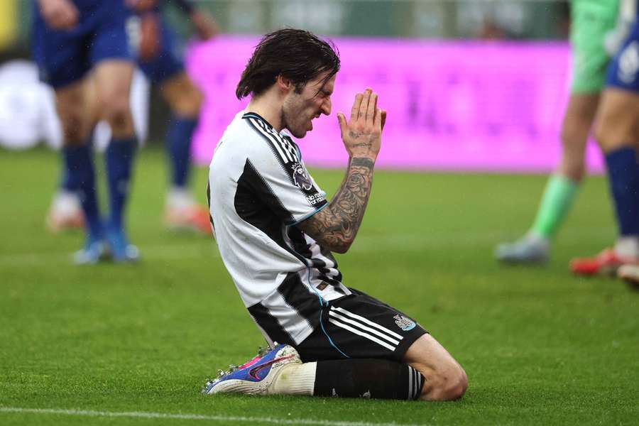 Tonali reacts while playing for Newcastle