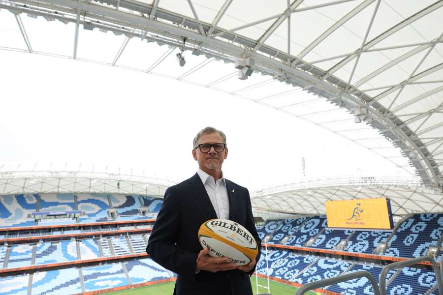 Les Kiss poses for the camera when unveiled as the next Wallabies coach last month.