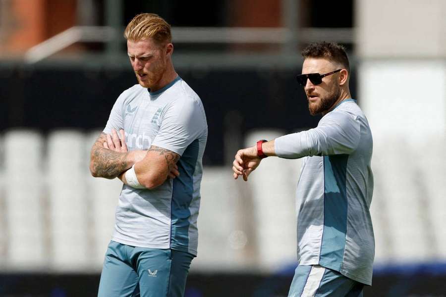 Ben Stokes and head coach Brendon McCullum during practice