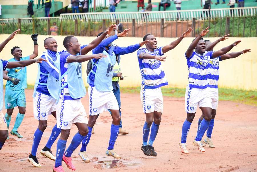 AFC Leopards players celebrate latest success against Shabana at Gusii Stadium. AFC Leopards players celebrate latest success against Shabana at Gusii Stadium.