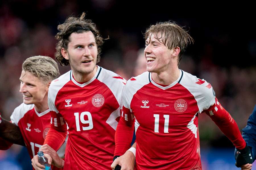 Torsdagens landskamp var 17. gang, at Jonas Wind og Rasmus Højlund var på banen samtidig i en førsteholdskamp. 