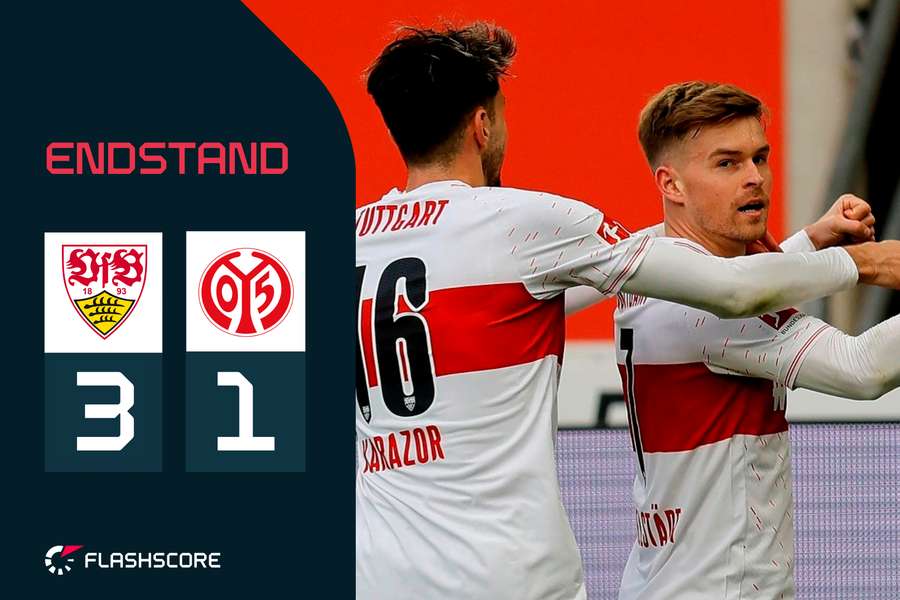 Mittelstädt (l.) feiert das zwischenzeitliche 1:0 für den VfB.